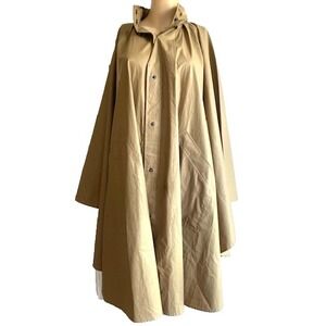 Women's S Raincoat Wind Breaker Cape Sanyo Brown Baggy Vtg w/ Hideaway Hood